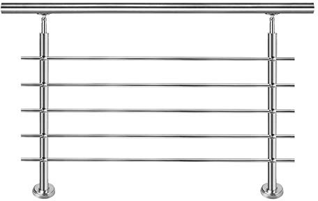 Froadp Pasamanos de acero inoxidable robustos con 2 postes, juego de barandilla de seguridad para interiores y exteriores, parapeto para escaleras, balcón, patio, terrazas, entradas de jardín