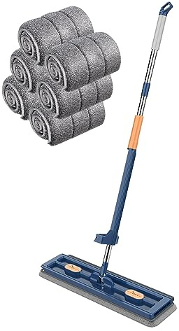Fiorky Mocio da Parete con Manico Lungo Rotante a 360°, Mocio Multifunzionale per la Pulizia delle Pareti e dei Pavimenti in Piastrelle, Spremitura Automatica dell'Acqua, Blue With 6pcs Rag