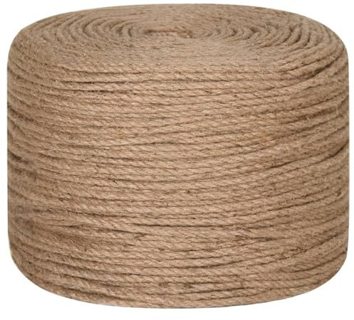 Homgoday Jute Rope Hemp Rope Garden String Parcel Cord Rope Heavy Rope Craft Cord for Garden, Crafts, Floristry, DIY Gardening and Decoration, 500 m Length, 4 mm Thickness