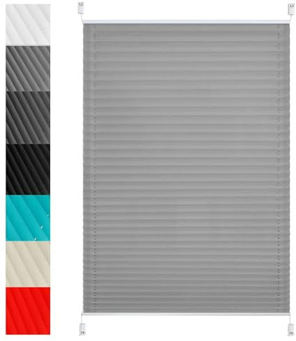 Plissee nach maß ohne Bohren 70 x 170 cm Blickdicht - Sichtschutz - Sonnenschutz Rollo für Fenster mit Klemmträger für Schlafzimmer, Hellgrau
