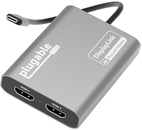 Plugable USB C to HDMI Adapter, Dual Monitor 4K 60Hz for Apple Mac M1/M2/M3, DisplayLink Multiple Displays for Thunderbolt Macbook or iMac, Driver Required (USBC-6950M)