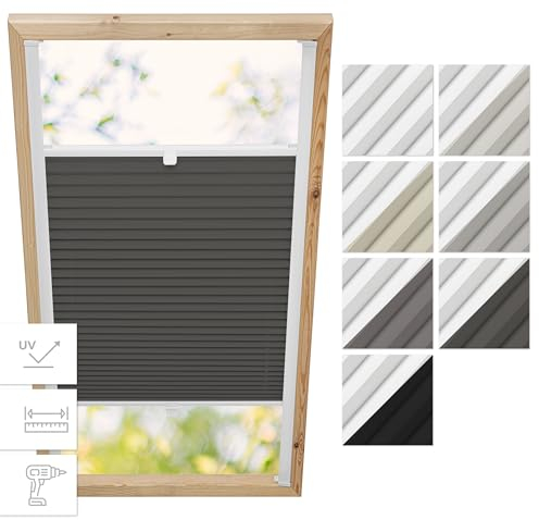 Estika Dachfenster Verdunkelung, Thermo Plisseerollo mit Bohren für Velux Fenster - Modell: M10 - Stofffarbe: Blackout Anthrazit-Weiß - Dachfenster Rollo, Fensterrollo innen, Fenster plissee
