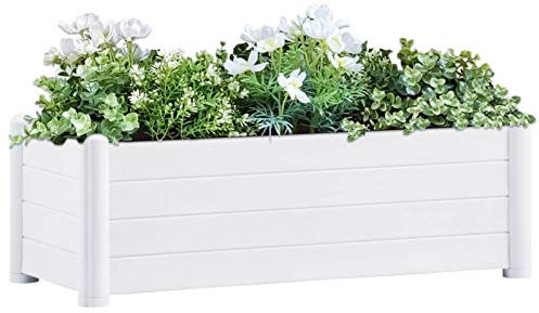 ARKEM Lit surélevé de Jardin PP Blanc 100x43x35 cm,Bordure Pierre,Kit Gabion,Gabion Jardiniere