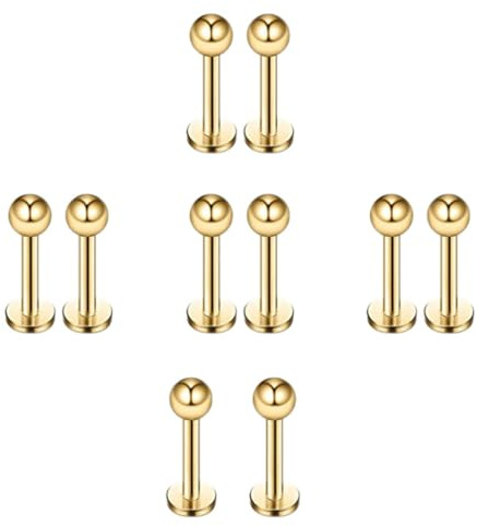 10er Edelstahl Lippenpiercing Stecker mit Kugel Ohr Tragus Helix Piercing Schmuck(Gold)