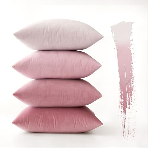 MIULEE 4er Set Kissenbezug 45×45cm Samt Farbverlauf Rosa Serie | Weicher Farbverlauf Kuschelig Pflegeleicht Langlebig Dekorativ Für Sofa Wohnzimmer Schlafzimmer Kinderzimmer Und Büro