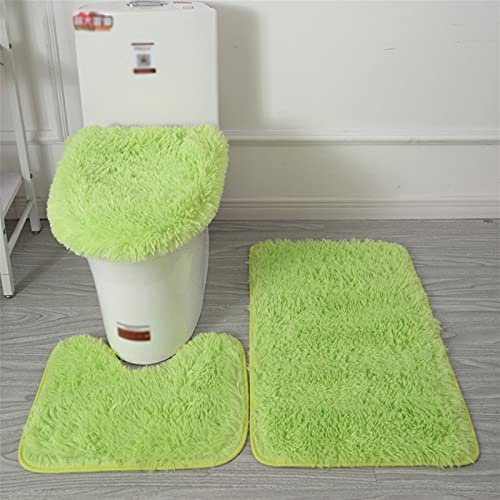Reyox Badvorleger Set 3 Teilig, Weiche Hochflor Badematte rutschfest, Mikrofaser Flauschig Badteppich für Toilett WC Badezimmer Grün 2 3 STK