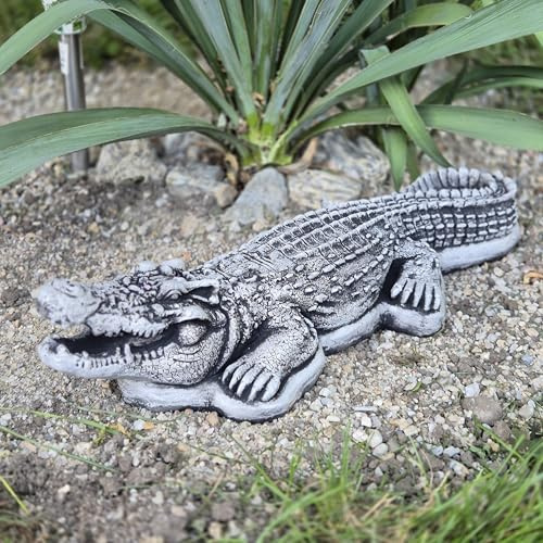 FABRIQ Großes Krokodil 68 cm – 11 kg Massive Steinguss Figur – Wetterfeste Tierfigur – Realistische Gartendeko