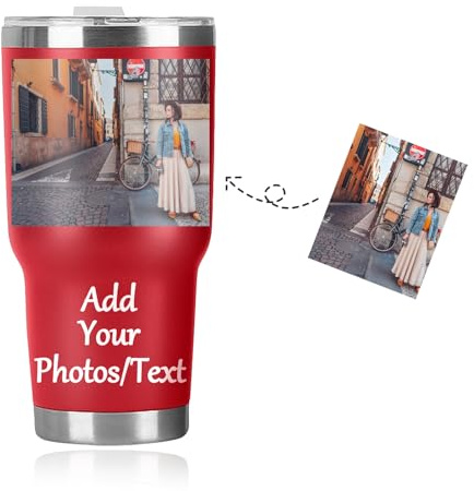 Seguire Personalised Mug Personalized Coffee Tumbler with Pictures Text Name Custom Tumbler for Her for Mom, Coffee Travel Mug Cup 30 Oz for Family, Personalized Gifts for Mum Birthday Dad (Red)