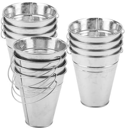 FAAING 12 Stück Mini Zinkeimer, Verzinkt Metalleimer mit Griff, Kleiner Eimer Metall Zinkeimer Klein Blecheimer für Blumentöpfe, Garten, Candy Party, Hochzeitsdekoration