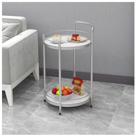 Trolley mit 2 Etagen, Barwagen mit Rädern und Griff, Restaurant, Getränke, Servierwagen für Zuhause, Esszimmer, Silber