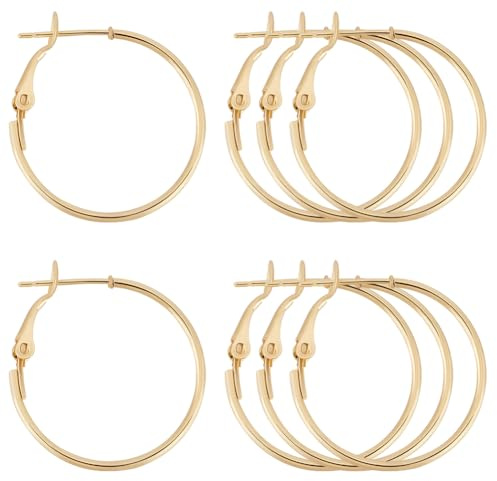 Beebeecraft 1 boîte de 24 Boucles d'oreilles Créoles en Plaqué Or 18 carats Véritable Composants de Créoles Ouvertes Rondes pour la Fabrication de Bijoux Bricolage Artisanat Accessoires d'art