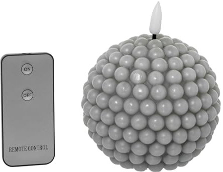 DRW Lot de 4 bougies boule de cire avec LED et télécommande, couleur grise, 10 x 10 x 9 cm