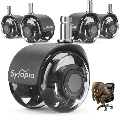 Sytopia Universella kontorsstolshjul med 5 kontorsstolshjul 11 x 22 mm, perfekta tysta gummihjul för kontorsstolar, hjul för hårda golv, parkettgolv (mörkgrå, inte för 1KEA)