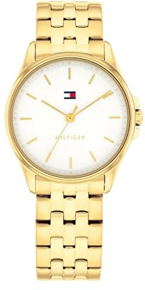 Tommy Hilfiger Damklocka med tre nålar kvarts urverk med silverfärgat rostfritt stålarmband, Guld, armband