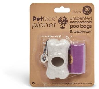 Petface Hundekotbeutel kompostierbar lila 3er Pack mit 20 Beuteln 17x36 cm mit Spender in Knochenform