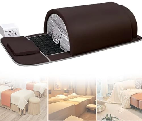Far Infrared Sauna Dome, 360 Degree Complete Coverage Personal Sauna Capsule with Pillow, Extra Large Professional Sauna with Infrared Mat with Tourmaline and Germanium Stones,Brown
