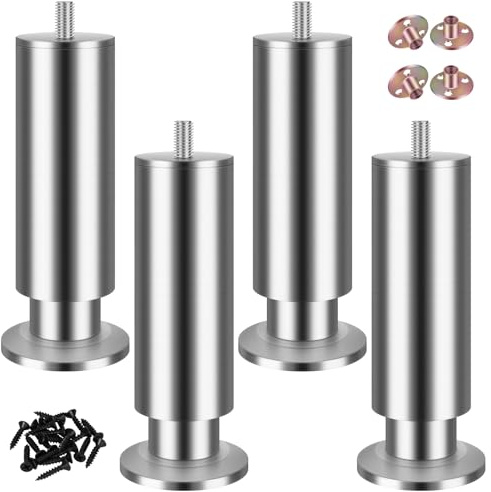 SHUIOG 4 Stück Möbelfüße Edelstahl Möbelbeine Metall, Verstellbar Tischbeine Höhenverstellbar Runde Beine Möbelfüß Tisch Bett Schrank Sofa Beine Ersatzkabinettfüße. (M10, 30cm)