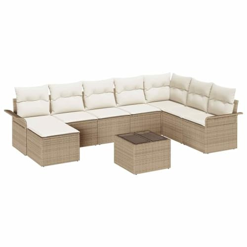 vidaXL Trädgårdsoffset med kudde med lagring 9 pcs Brun Poly rattan, Modulär trädgårdsoffgrupp, superlätt, rottingmöbler utomhus, UV-resistent, förvaring, modern stil