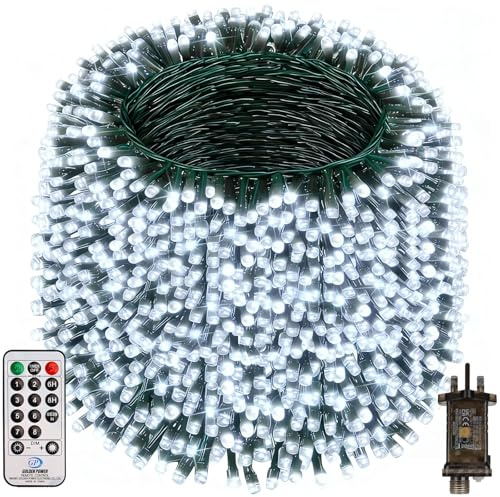 Fairy Lights Plug in, 90M 800LED Outdoor String Light Mains Powered, Waterproof Cool White Garden Light Green Wire with Remote/8 Modes/Timer, Ideal for Indoor Outdoor Party, Garden, Wedding Xmas Decor