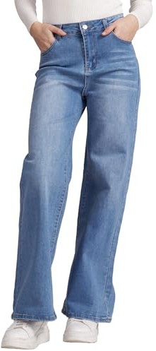 vittorio y Jeans Donna Vita Alta Larghi Jeans Donna Baggy Wide Leg Fit Jeans FX9050 (IT, Testo, XXL, Regular, Regular, Blu)