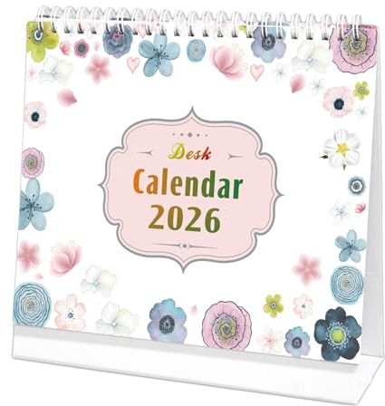 Desk Calendar 2026 Standing Flip Desktop Calendar Stand Up Desk Top Calendar 2026 UK from January 2026 to December 2026 Small Calendars, Large Blocks, Twin-Wire Binding