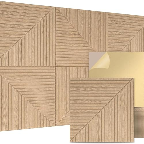 Akustikpaneele Holz 60x60x0.9cm Wandpaneele mit 3D Lamellenwand-Design,Holzfurnier Wall Panels Für Studio,Wohnzimmer & Büro,Dekorative Wandverkleidung Innen