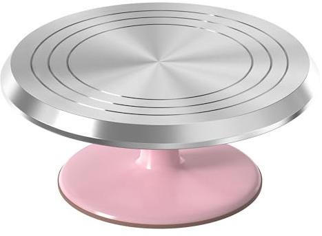 Riccle 12 Inch Pink Aluminium Alloy Revolving Cake Stand – Rotating Cake Turntable for Cake Decorating, Baking, and Cake Decorating Supplies