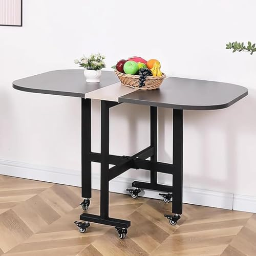 Tavolo da pranzo pieghevole con 6 ruote, in legno, espandibile, salvaspazio, postazione di lavoro multifunzione, design 2 in 1, perfetto per piccoli spazi
