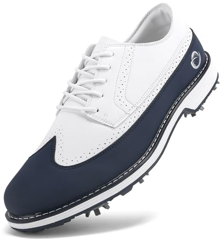 PENXZT Herrgolfskor med 9 spikar Vattentäta lädergolfsportsneakers Lätta halkfria golfskor,C,39 EU