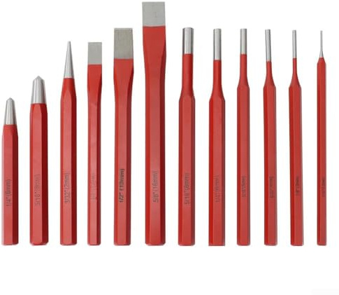 Lot de 12 burins de poinçon, outils de creusement, outils pour couper, façonner, poinçonner, brique, pierre, métal pour sculpter la pierre, tailler les bords métalliques