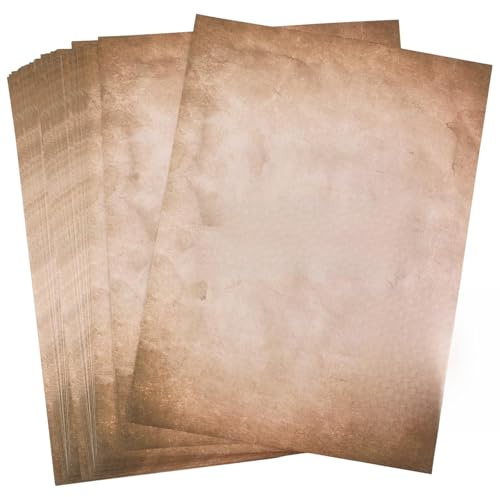 LDXDRU 150 Blatt Briefpapier Vintage Altes Papier DIN A4 Bedruckbar Premium 100g/qm beidseitig Ähnlich wie Pergamentpapier zum Bedrucken, für Einladungen Briefe Bastelpapier