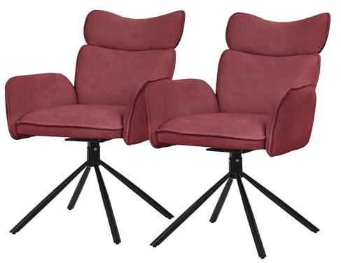 ML-Design Matstolar Vridbara 2-Pack Röd Textilklädda Stoppade Stolar med Armstöd och Ryggstöd 360° Roterande Komfortabla Kök och Vardagsrum Fåtöljer Loungestolar Metallben Ergonomiska Sittmöbler