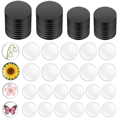 LIULINY 100 Stück Runde Glas Kühlschrankmagnete | 50 Stk 25 28mm Runde Magnetscheiben und 50 Stk Anzahl 25 30mm kühlschrankmagnete Glas Magnete für Kühlschrank Büro Whiteboard