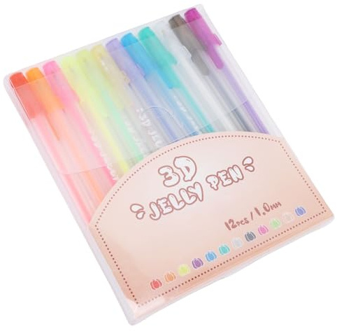 Qudinip 3D Gel Ink Pens, 12 Colors Gel Pens Set for Writing Drawing Art Craft, with 1.0mm Tip and Reflective Luster, Cap Clamp Design for Easy Carry