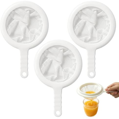 3PCS Alimentaire Filtre Nylon Tamis Fin, Passoires en Plastique avec Poignée Antidérapante, Maille Fine pour Kéfir, Miel, Farine, Liquides, Cuisine, Bricolage et Préparation Maison