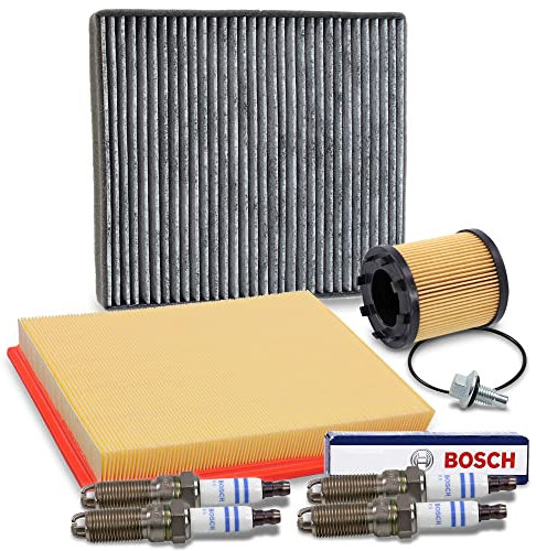 Inspektionspaket SET C 1x Ölfilter 1x Luftfilter 1x Innenraumfilter (Pollenfilter) mit Aktivkohle 4x Zündkerze 1x Ölablass-Schraube 1x Dichtring für Ölablass-Schraube
