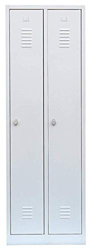 Lüllmann 2er Spind Stahl-Spindschrank Kleiderspind grau für 2 Personen komplett montiert 180x50x50cm (HxBxT) Garderobenschrank 510100/2 türig für Personalräume