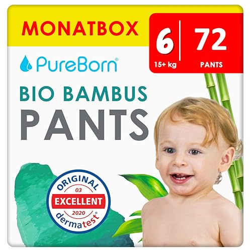 PureBorn Pants Baby Blöjbyxor Storlekr 6 (15+ kg), 72 Blöjor, Överlägset skydd dag och natt, Dermatologiskt testade, Ultramjuk, Hudvänlig