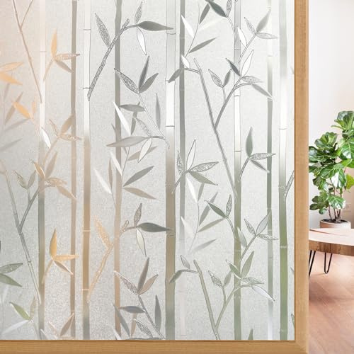 rabbitgoo Window Privacy Film for Glass Windows, Bamboo-Pattern, 90×200cm | Window Film Privacy Decorative Frosted Stickers Static Cling UV Bloque, Easy Install for Home Living Room Bedroom Office