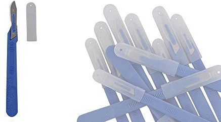 10x Einmal Skalpell Klinge Figur 19, Kosmetex Einmal Skalpelle, mit Schutz-kappe, einzeln steril verpackt, Figur 19