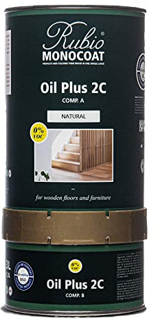 Huile pour bois Rubio Monocoat 52 m² - Naturel | Oil Plus 2C | Huile de lin pour bois écologique à séchage rapide pour l'intérieur, avec accélérateur (partie B) | Protecteur | 1,3L