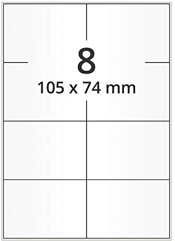 Inkjet Etiketten hochglänzend - 105 x 74 mm - 800 Papier Haftetiketten auf 100 Blatt, DIN A4 Bogen für Laser und Inkjet, glossy, weiß