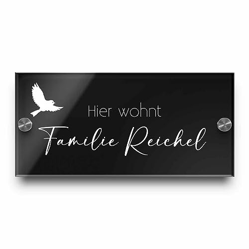 Edles Türschild | Hausnummer 21x10 cm mit Gravur mit über 80 Motiven Familien-Haus Familienschild Türschilder für die Haustür mit Namen