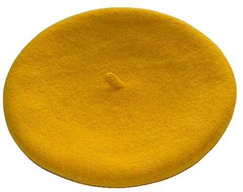 Couvre-chef dames laine d'hiver Beret Mode Poilu Bérets français Chapeaux d'hiver chauds pour les femmes Fille (Jaune)