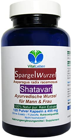 SPARGEL Wurzel SHATAVARI 120 Pulver Kapseln - ASPARAGUS Wirkung nach Ayurveda & Hildegard von Bingen - ADAPTOGEN & natürlicher STRESSKILLER - NATUR PUR - OHNE ZUSATZSTOFFE. 26840-120