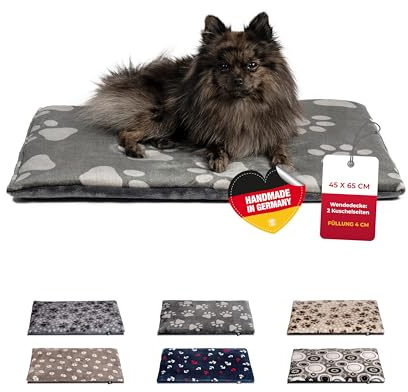 HS-Hundebett® Hundedecke XS (45x65 cm) – Wendbar & gemütlich Dank 3 cm Füllung – Perfekt fürs Sofa, Auto & Hundebox – Pfote Anthrazit, Made in DE