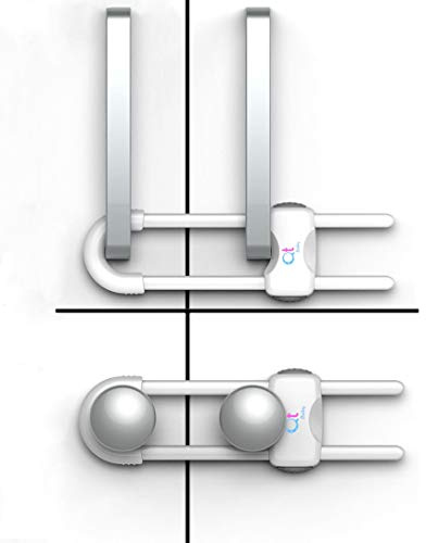 QT BABY Baby Proofing Cabinet Locks | Adjustable U Shaped Baby Safety Latches for Drawers, Fridge, Closet |Modern Baby Proofing Cabinet Lock with Extra Secure Lock Buttons (Pack of 2, White)