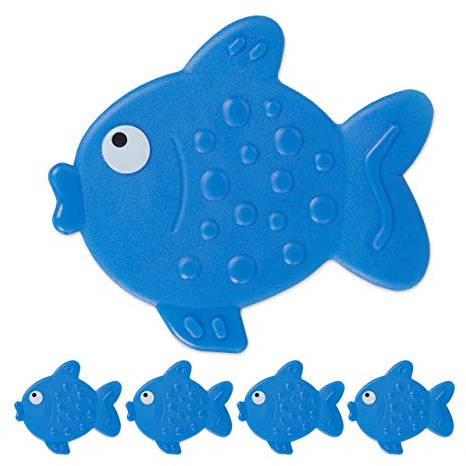 Relaxdays 10 x Antirutsch Sticker Badewanne, Fisch-Design, Badewannenaufkleber mit Saugnäpfen, für Kinder, Badesticker, blau