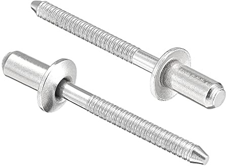 sourcing map Rivetti ciechi, in acciaio inox 304, rivetti per la decorazione del nucleo, 4,8 mm, diametro 10 mm, lunghezza dell'impugnatura chiusa, tono argento, 50 pezzi
