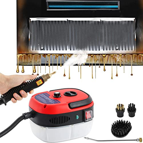 Limpiador de vapor presurizado de mano con juego de accesorios de 4 piezas Limpieza a vapor totalmente natural y sin productos químicos para múltiples superficies,Red